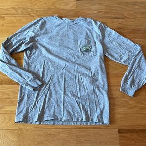 Vineyard Vines Long Sleeve Pocket Gray T-Shirt with Camouflage Print Whale